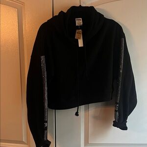 PINK Victoria's Secret Black Hoodie with Sparkling Sleeves